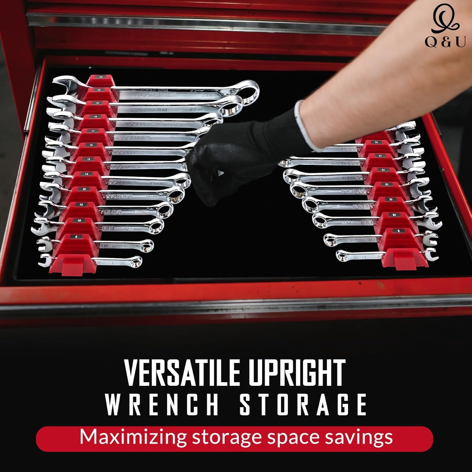 Q&U Wrench Organizer Modular System – 48 PCS Magnetic Wrench Organizer for Tool Box Drawer, Modular Wrench Organizer and Wrench Storage Rack, Heavy Duty Wrench Holder
