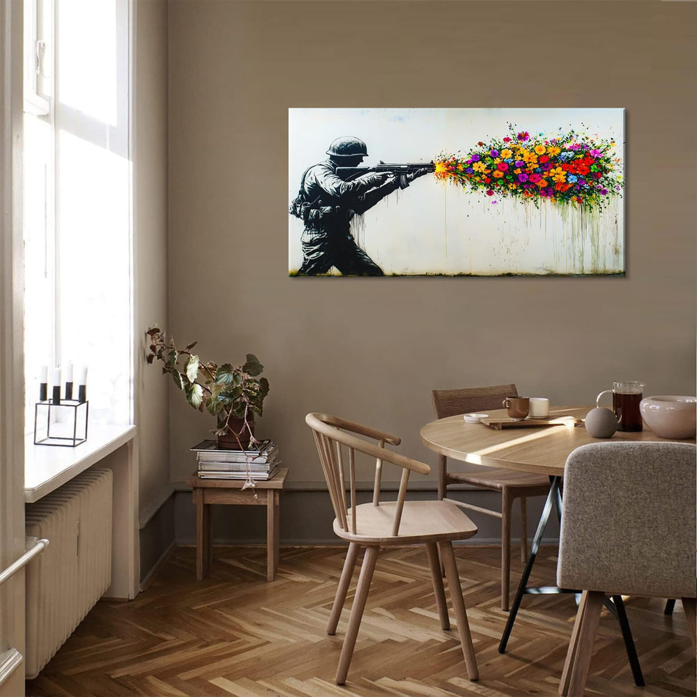 GAFSING Black Soldier with Colorful Flower Wall Art for Living Room Office Pe...