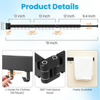 Clothes Drying Rack Wall Mounted, Retractable Collapsible(Tri-Fold) Space Saver, Black with 18 Hooks for Laundry Room Organization Apartment Balcony Bathroom