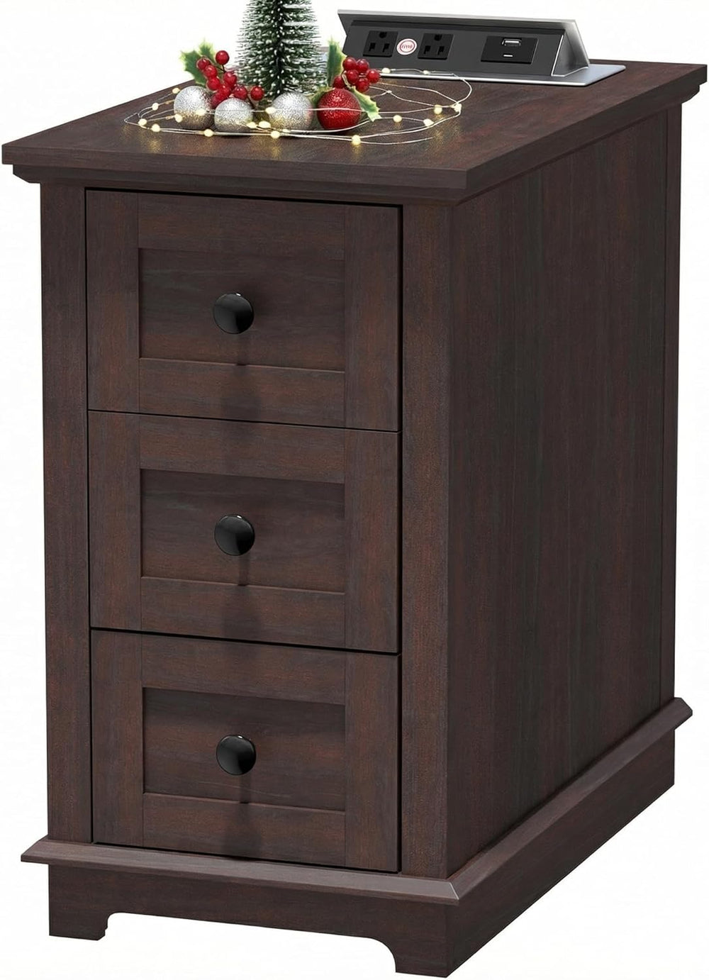 HIFYOBRO 3 Drawers End Table with Flip Top Charging Station, Narrow Side Tabl...