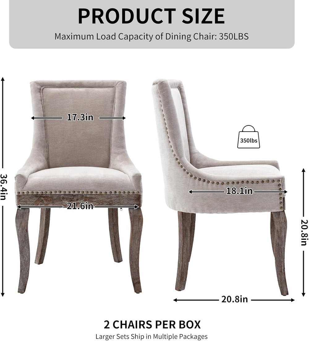 Modern Dining Chairs Set of 4, Fabric Upholstered High Back Chairs with Nailh...