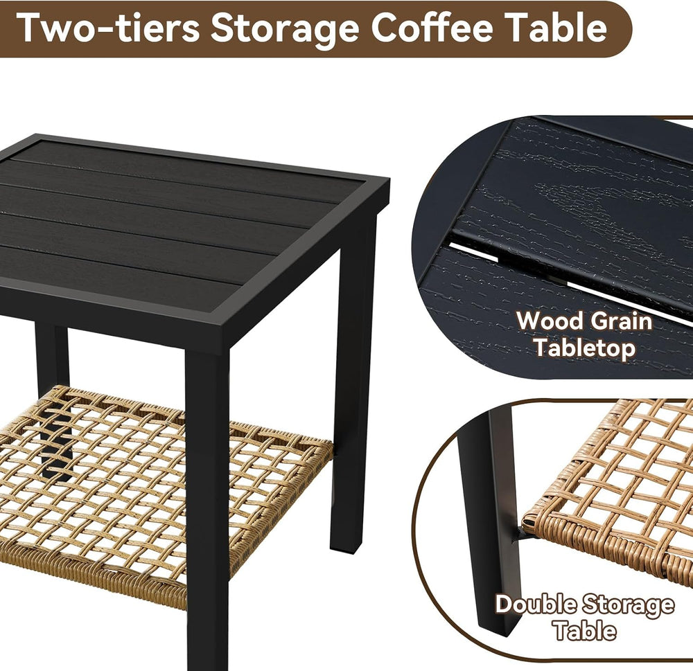 Aoxun 3 Piece Outdoor Rocking Chairs Bistro Set, Rattan Patio Furniture with ...