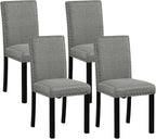 Giantex Dining Chairs Set of 4, Fabric Upholstered Parsons Kitchen Chair w/Nailhead Trim,Solid Rubber & Bent Wood Legs, Thick Padded Seat, Armless Side Chairs for Living Dining Room Restaurant, Grey