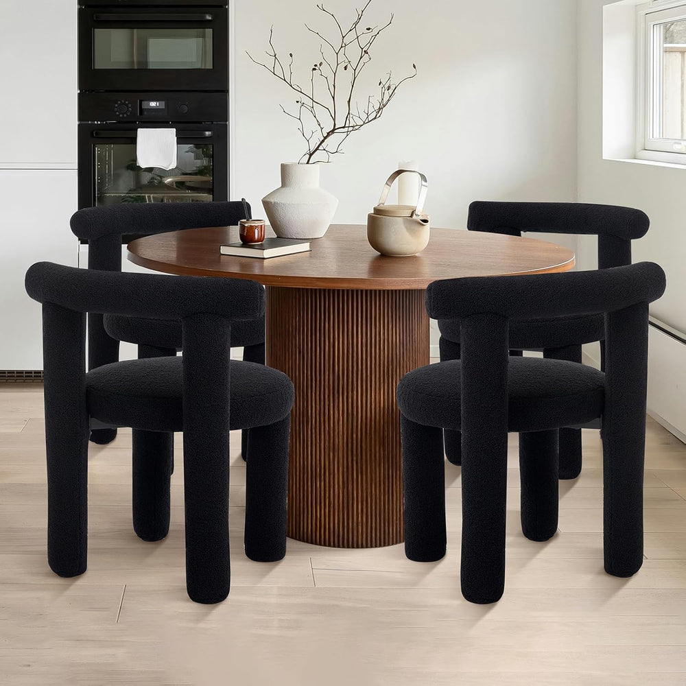 Black Sherpa Dining Chairs Set of 2, Armless Upholstered Boucle Kitchen Chair...
