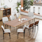 Dining Chairs Set of 8, Dining Room and Kitchen Chairs, FSC Certified Mid Century Modern Accent Chair, Upholstered PU Leather Chairs for Vanity with Walnut Bentwood and Metal Legs, White