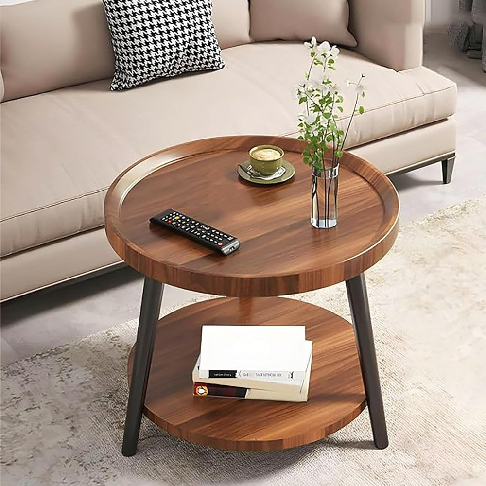 Small Round Side Table, 2-Tier Mid Century Modern Side Table, Round End Table...
