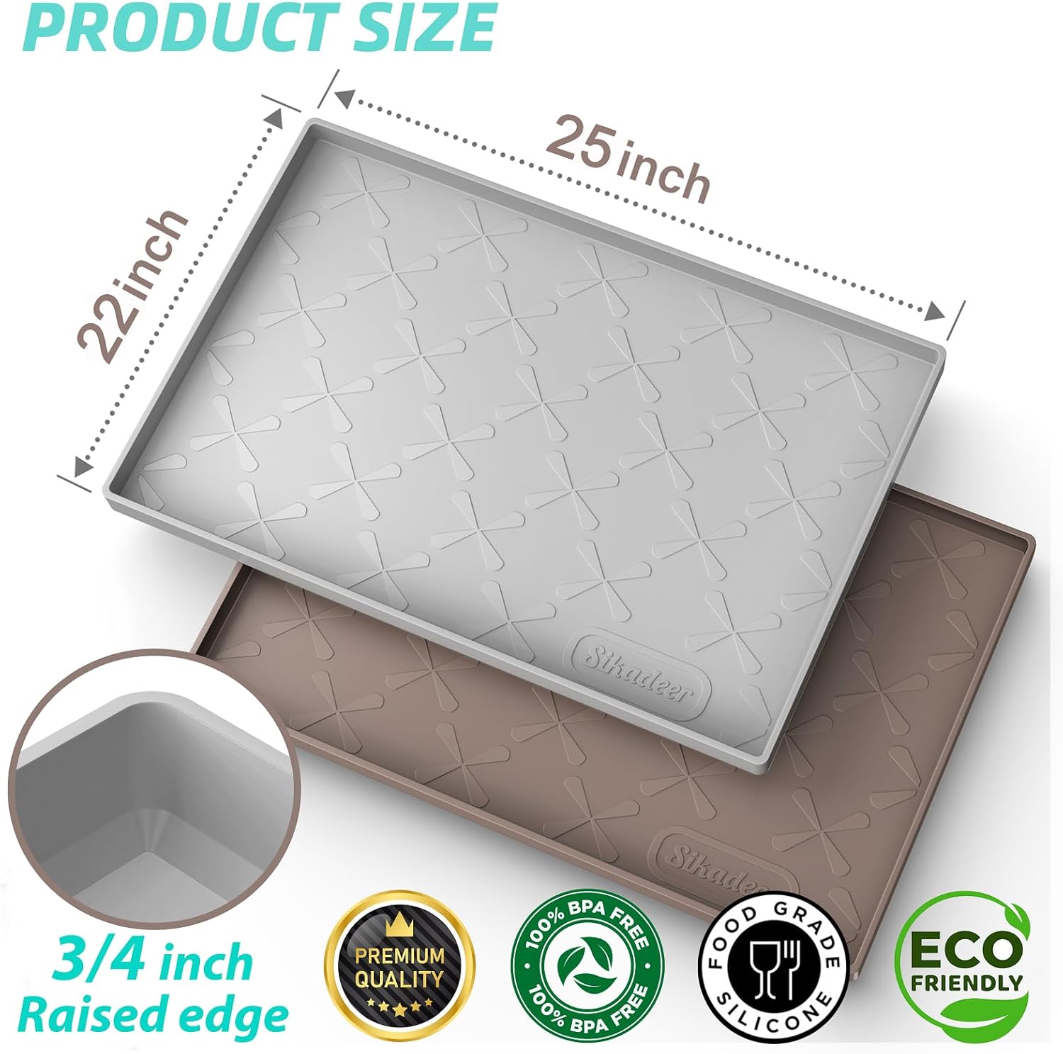 SIKADEER 25" x 22" Under Sink Mat Waterproof, Silicone Mat Kitchen Drawer Shelf and Cabinet Liner, Sink Protector for Kitchen Organizers and Storage, Boot Tray Pet Food Mats