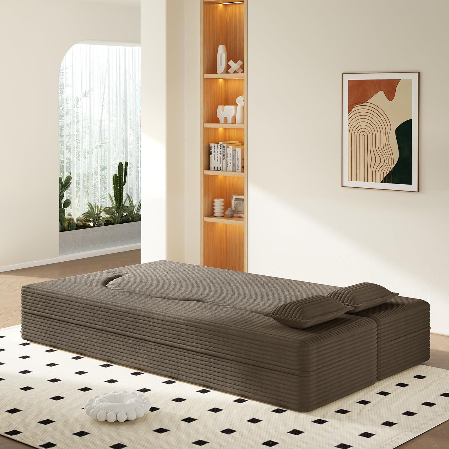 2 in 1 Convertible Folding Sofa Bed, Corduroy Boneless Couch Bed, Loveseat | Modern Corduroy Fabric Futon Sleeper Love Seat Couch Twin Size for Living Room, Office, Guest Use, Apartment, With Pillow