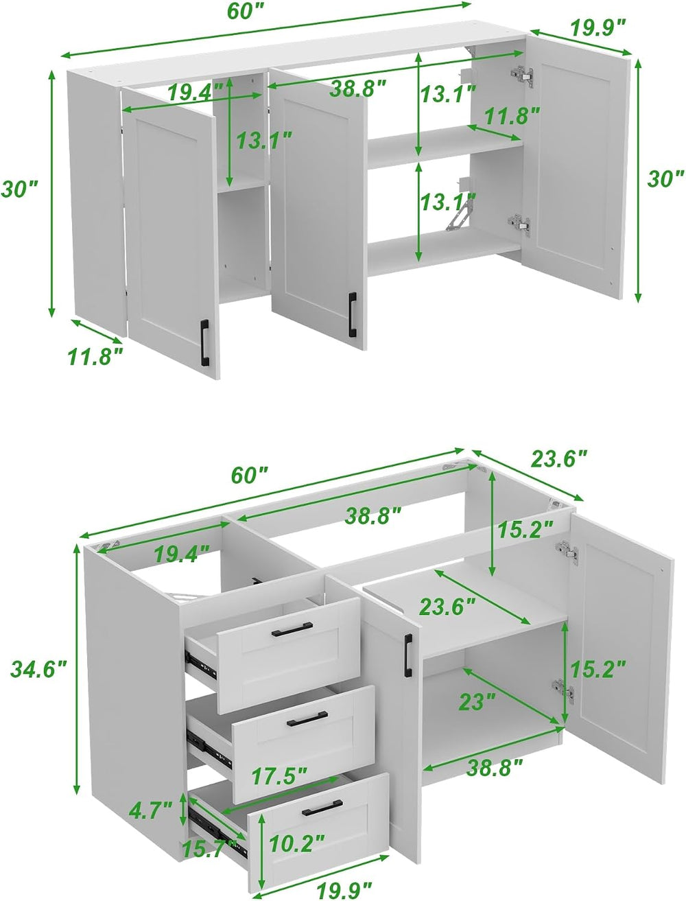 Timechee Modern Kitchen Pantry Storage Cabinet with Wall Cupboard Set, Large ...