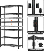 SINGAYE 6 Tier Shelf Organizer Storage Metal Shelves Garage Wire Shelving Unit Pantry Rack Shelves Bathroom Organizers and Shelf Closet Metal Kitchen 36" Dx14 Wx72 H Black