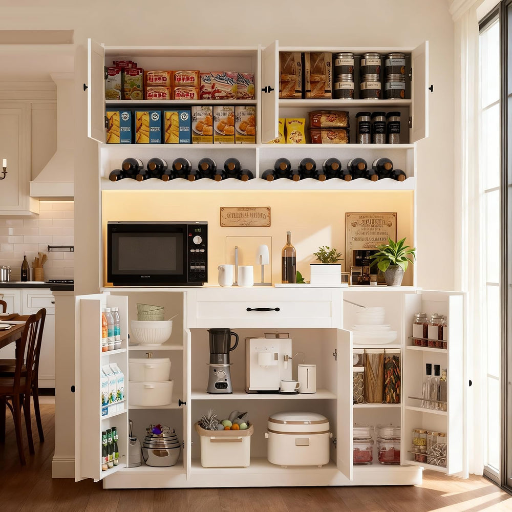 FJTJBSI 72" Tall Pantry Storage Cabinet with LED Light 55" Wide Kit...