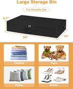 Under Bed Storage Container, 3 Pack Underbed Storage Bags With Lid, Foldable Sturdy Clothes Storage Organizer W/ 3 Handles, Ultra Thick Fabric Blanket Shoe Storage Box, 30x15x6.7inch, Black, 50L