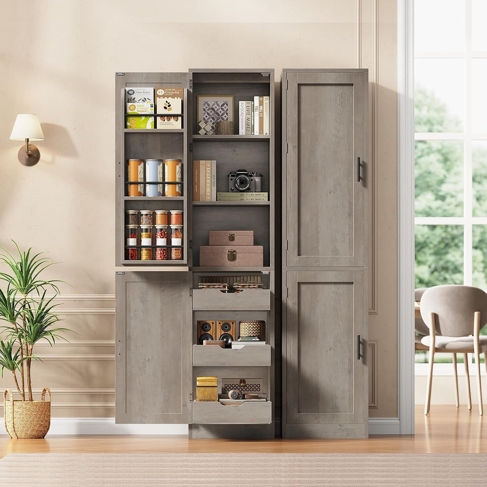 Itaar Narrow Kitchen Pantry Cabinet with 3 Door Shelves & 3 Drawer, Grey ...