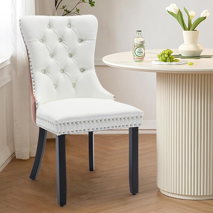 Leather Upholstered Dining Chairs Set of 2, Modern Style Kitchen Side Chairs ...