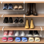CroBlissful 2 Pcs Expandable Shoe Rack Organizer for Closet 16.5-31.5 Inch Adjustable Retractable Hanging Cabinet Shoe Shelf Dorm Room Storage for Space Saving (White)