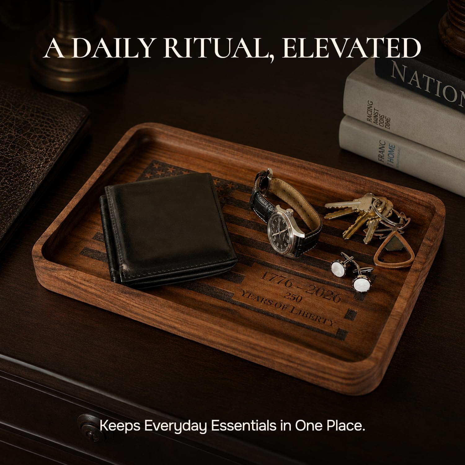 HOUNDSBAY Freedom Tray - Solid Walnut Valet Tray, Limited Edition 1/250