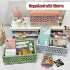 Pastel Plastic Storage Baskets 2 Pack, Collapsible Crates for Organizing, Space-Saving Bins for Kitchen, Office, Bedroom (Orange, Medium:9.8" x 6.5" x 3.8")