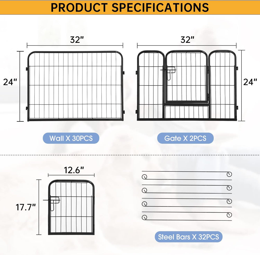 BestPet | Dog Playpen | 24", 32 Panels | Heavy Duty Metal Pet Exercise Pen