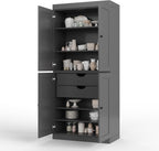 Palace Imports Solid Wood Kitchen Pantry Cabinet - 71.5" H x 32" W - Wooden Storage Cabinet w/ 4 Shaker Doors, 2 Drawers & 4 Adjustable Shelves, Gray, 100% Renewable Eco-Friendly Wood, Made in Brazil