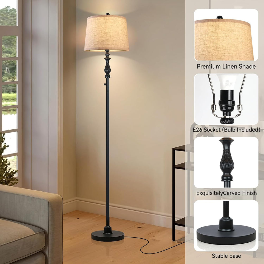 Vintage Black Floor Lamps for Living Room, 66" Tall Standing Lamp with R...