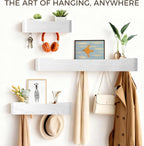 Wall Coat Rack Floating Shelves Modern Coat Rack Wall Mount with Storage Entryway Shelf Wooden Hanger 20 Inch 4 Hidden Metal Hooks for Living Room Bedroom (White, 4 Hooks)