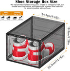 6 Pack Upgrade Harder Shoe Organizer, Shoe Storage with Magnetic Front Door, Clear Shoe Boxes Foldable Space-Saving Shoe Rack for Sneaker Boot Container, Black