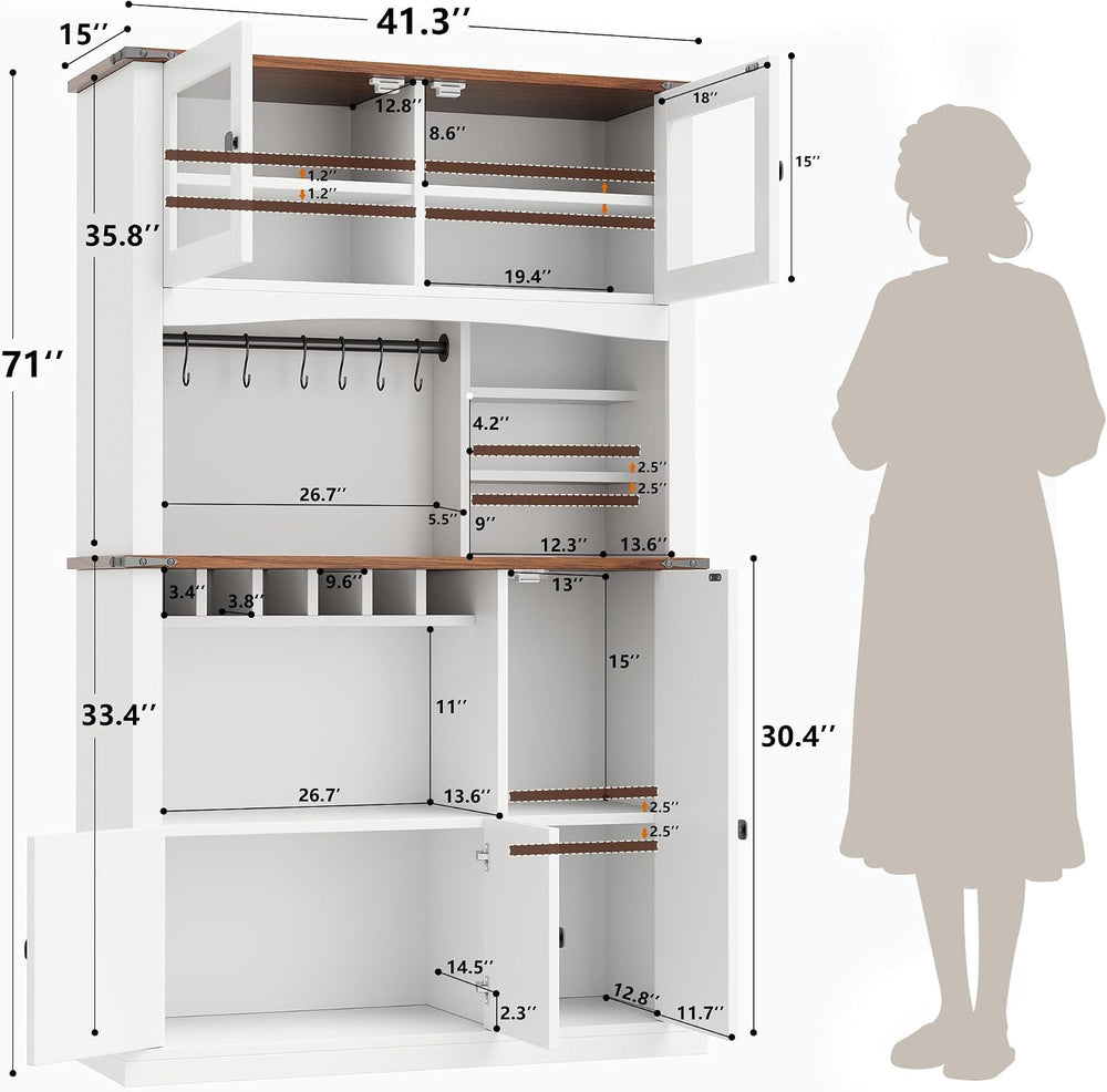 Einhomn 71" Tall Kitchen Pantry Cabinet with Charge Station, 3 Adjustabl...