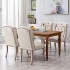 Upholstered Dining Chairs Set of 4 for Kitchen and Dining Room, Farmhouse Fabric Tufted Accent Chairs for Living Room and Bedroom with Wooden Legs, Cream