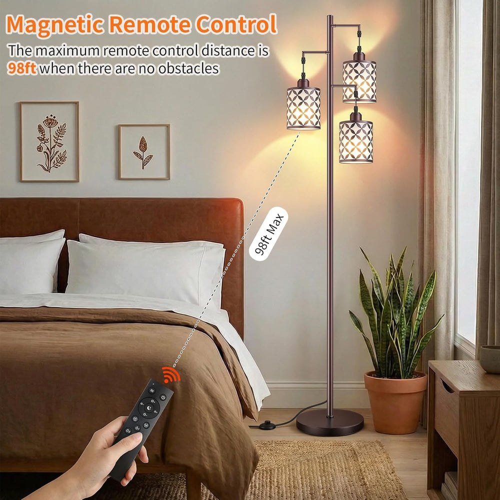 72" Dimmable Floor Lamp with Remote & Timer, Industrial Farmhouse Ru...