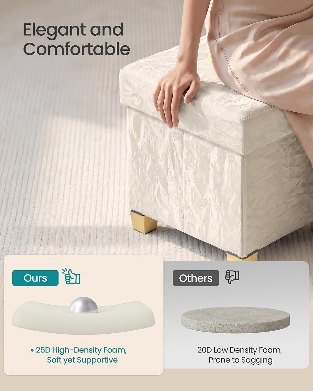 SONGMICS Storage Ottoman Bench, PU Leather Foldable Footrest, Padded Seat | C...