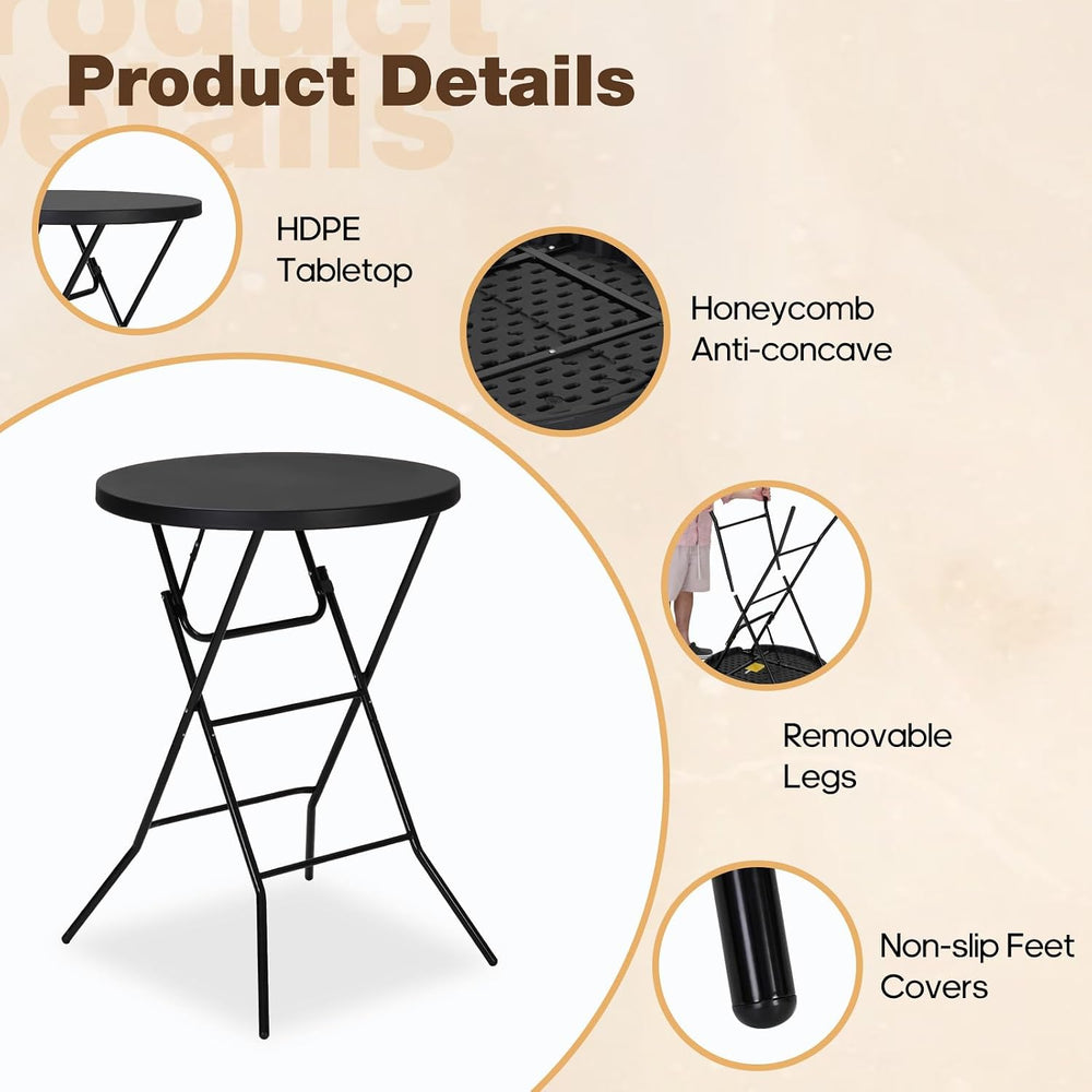 32" Round Folding Table, Portable Bar Height Folding Table with Detachab...