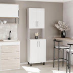 Linden 76,8"" Tall Two Double Door Cabinet Kitchen Pantry with Hutch and Five Shelves, Microwave Cabinet, Storage Cabinet, Kitchen Organization, Garage Cabinet, Kitchen White
