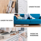 HOMELUX THEORY 2pc Low Profile Under Bed Storage Containers, Thin Under Couch Storage Organizer with Bins & Lids, Underbed Storage Box Ideal for Seasonal Clothes, Blankets, Fabric & Shoes (Ivory)