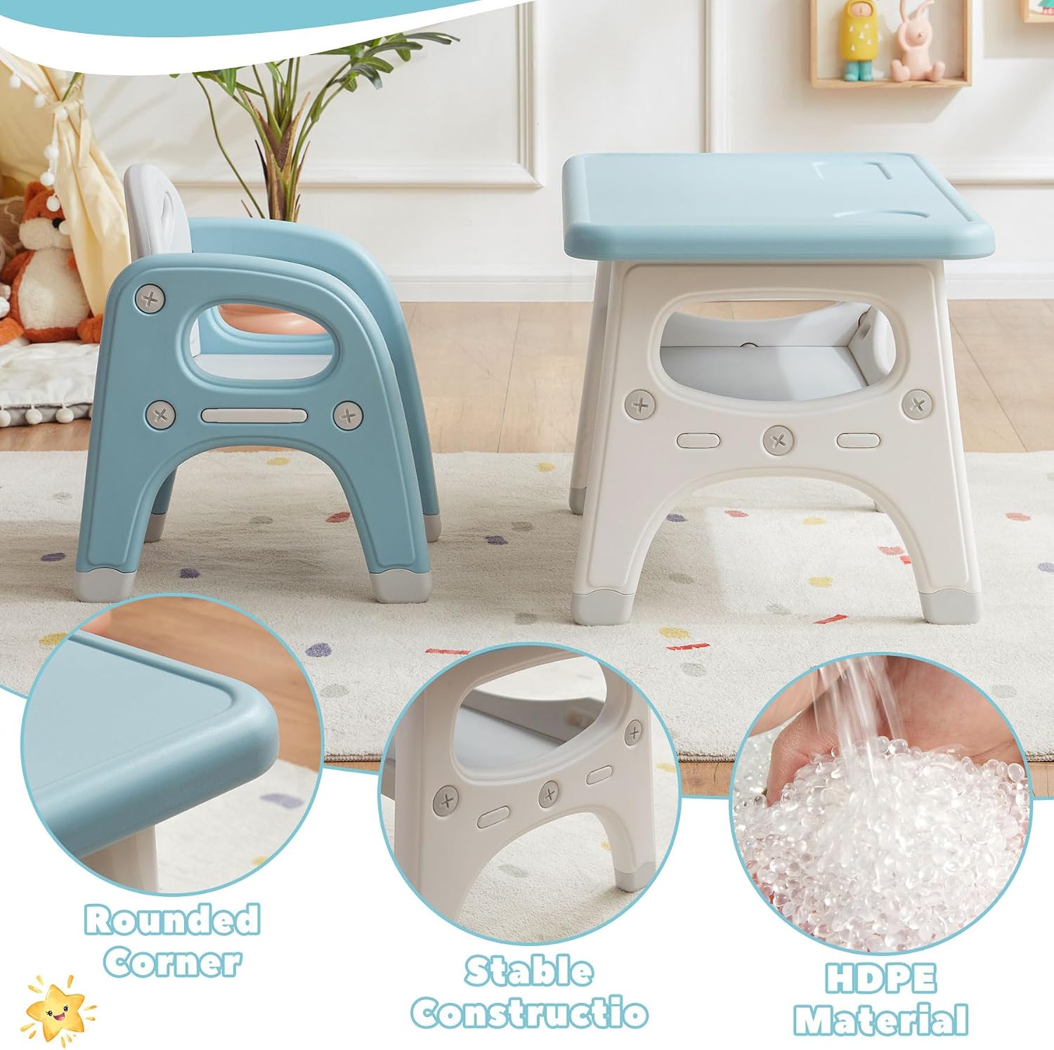 GITAWUSA Kids Table and 2 Chairs Set, Large Built-in Storage, Montessori Toddlers Table and Chairs Set, Kids Activity Table for Drawing Dining Playing, CPSC & ASTM Approved, Blue