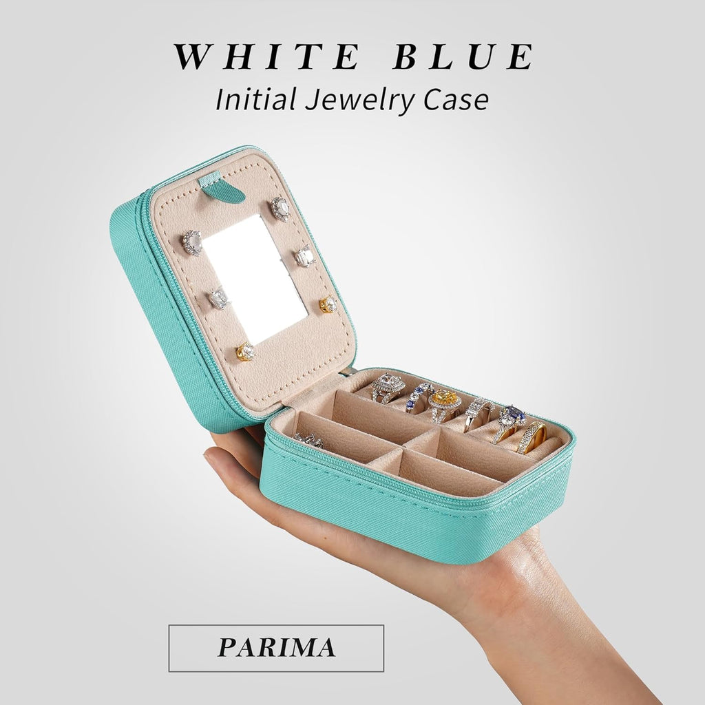 Parima Women's Jewelry Organizer | Necklace, Earring, Ring Holder | Aqua Blue Travel Gift - Letter V