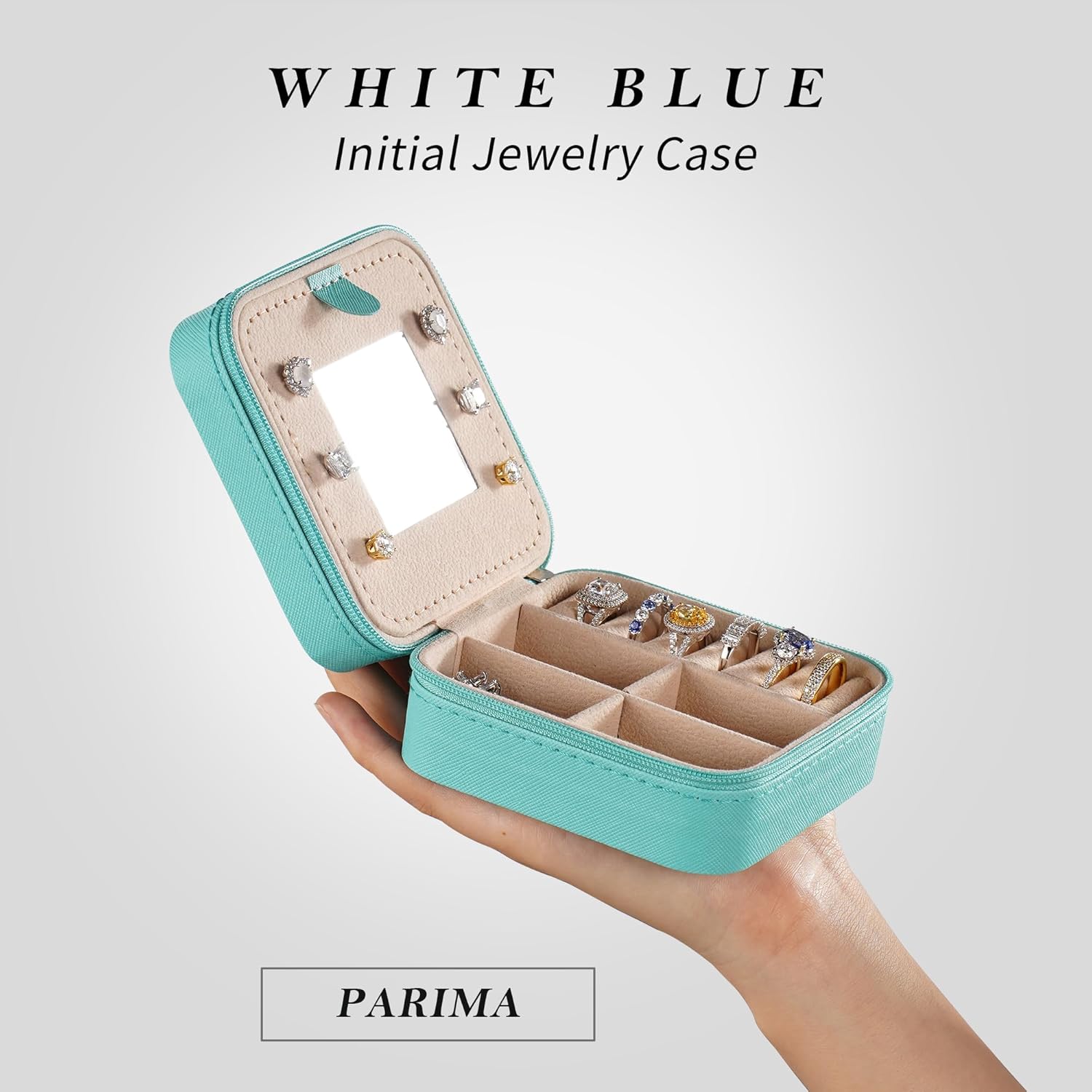Parima Women's Jewelry Organizer | Necklace, Earring, Ring Holder | Aqua Blue Travel Gift - Letter V