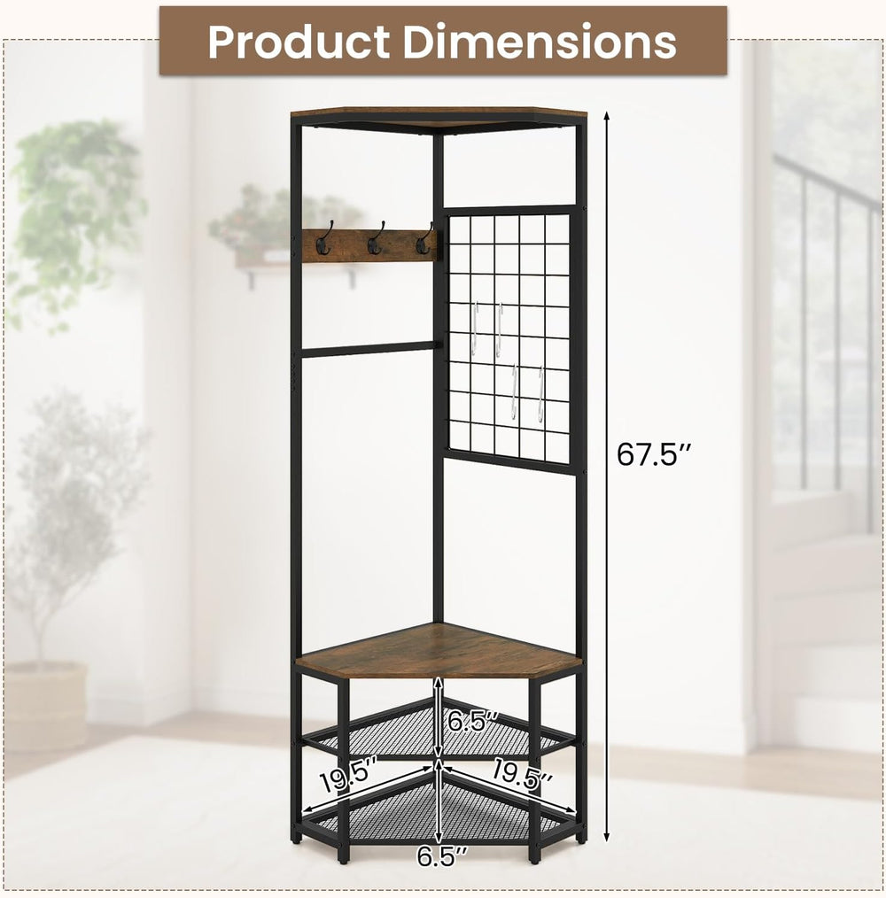 GIANTEX Corner Hall Tree with Shoe Bench, 4-Tier Freestanding Coat Rack