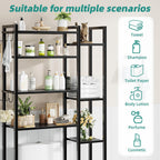 Simple Trending 8 Tier Over The Toilet Storage with Side Rack, Bathroom Organizer Metal Shelves for Towels, Black