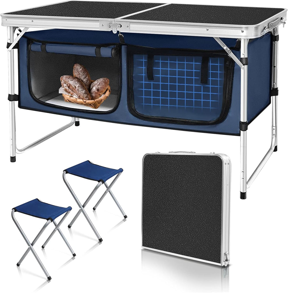 Folding Camping Table with Storage Compartment Aluminum Lightweight Camp Kitc...