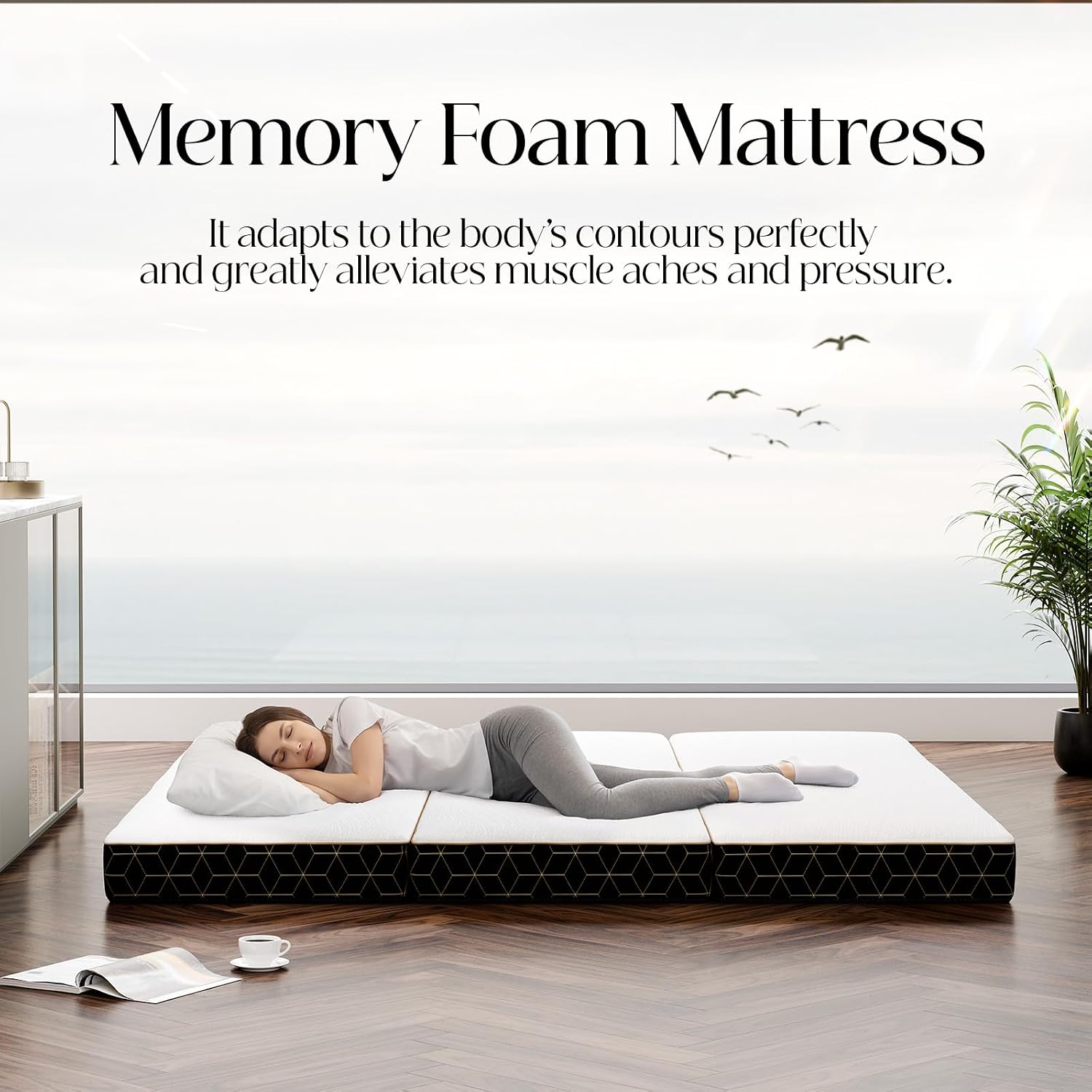 GEMBED Tri Folding Mattress Full Size - 4Inch Foldable Floor Sofa Bed | Memory Foam Tri-fold Handle & Non-Slip Bottom, Portable Foldable Sofa Bed Floor for Travel RV Camping Yoga - 73"x52"x4"