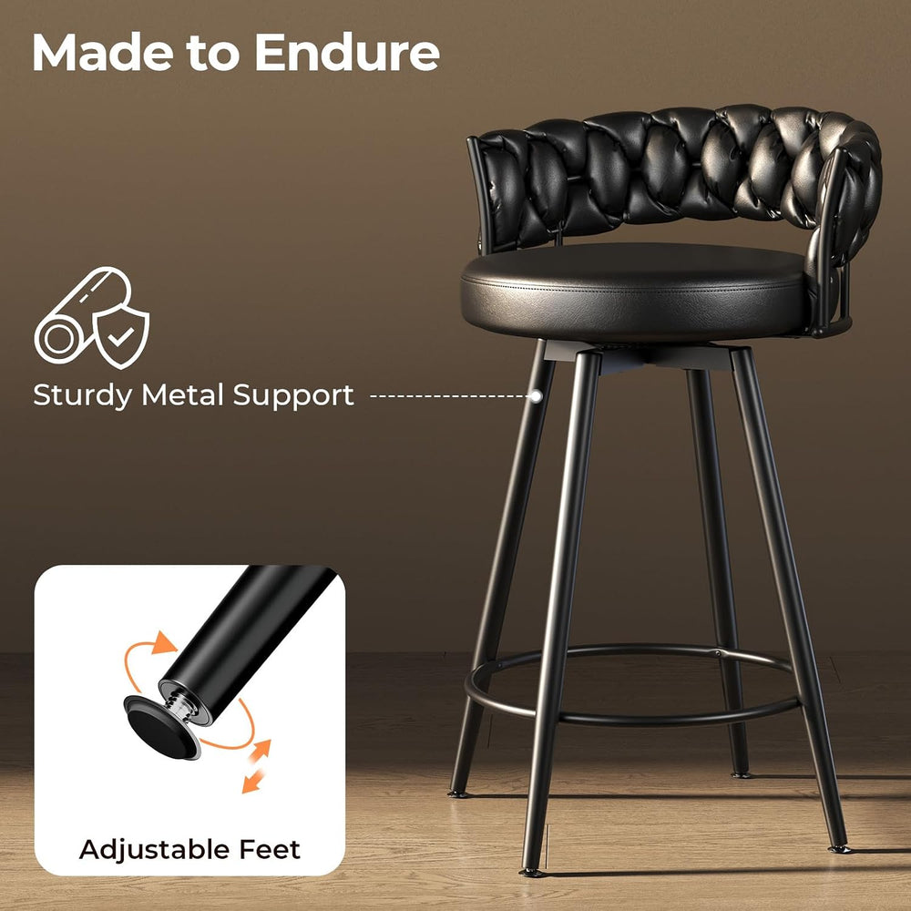 26" Counter Height Bar Stools Set of 3, Premium Faux Leather Barstools