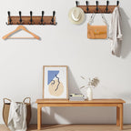 2pcs Coat Rack Wall Mount Wooden Hat Rack for Wall Hooks Pine Real Wood Plank 16.9" Brown Coat Hanger with 5 Triple Hooks for Hanging Coat Hat Jacket