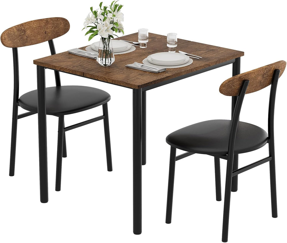 Yumori Dining Table Set for 2, Wood Square Table with 2 Upholstered Chairs fo...