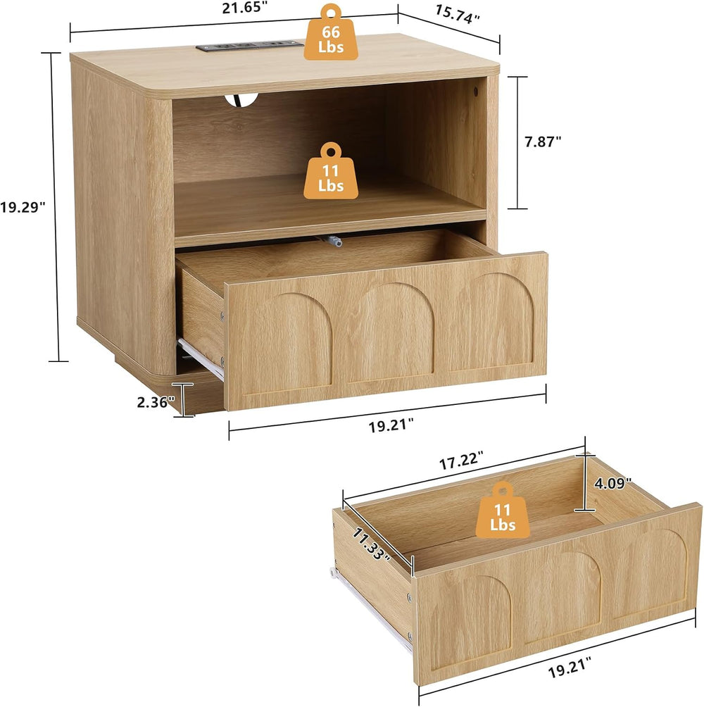 Small Nightstand Set of 2 with Charging Station, Accent Bedside Nightstand wi...