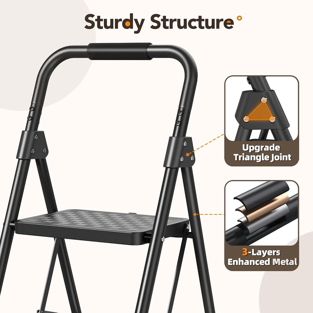 HBTower 3 Step Ladder, Heavy Duty Step Stools for Adults
