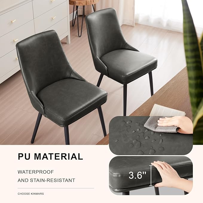 Modern Upholstered Dining Chairs Set of 4 with Thick Seat Cushion and Curved Back, Synthetic Leather Mid-Century Dinner Chair for Kitchen, Dining Room,Cafe (Faux Leather-Gray, Set of 4)