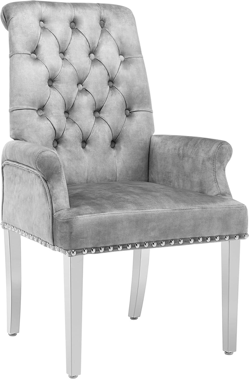 Velvet Dining Chairs with Arms, Upholstered Dining Room Chairs, Grey | Uphols...