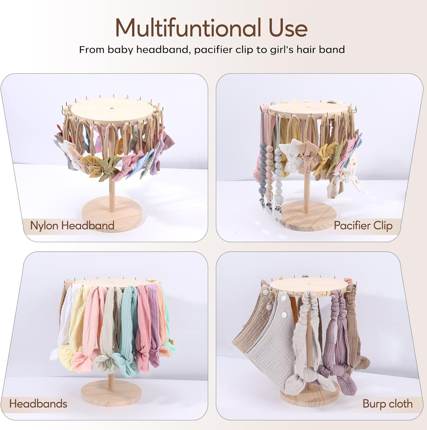 POVETIRE Baby Headband Holder Bow Organizer for Girs,Hair Ties Display Nylon Hairband Storage Head Wrap Stand Hair Accessories Organizer for Newborn Infant Toddler Kids