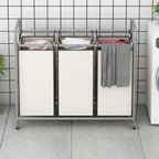 LINZINAR 3-Bag Laundry Sorter,Laundry Hamper Cart with Heavy Duty Rolling Lockable Wheels and Removable Bags (Beige)