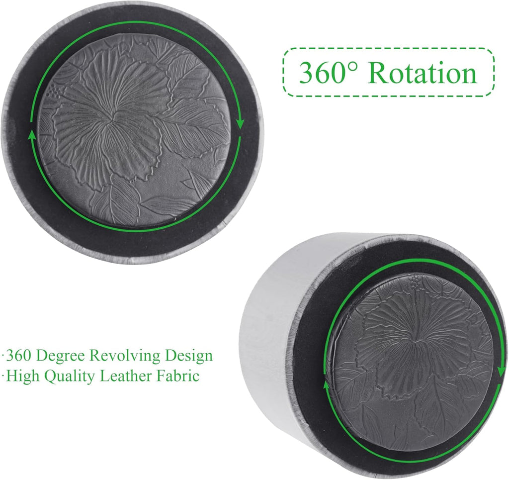 Round Leather Art Supply Organizer,Remote Control Holder,360 Degree Spinning,Multi-Functional Pencil Holder,4 Compartments Desktop Stationary Organizer(1-Thin Wood Grey)
